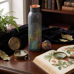 Botella de agua de cobre de diseño oriental con patrón de palmera, portátil, para viaje, con tapa, botella de agua de cobre puro. - Product Image 5