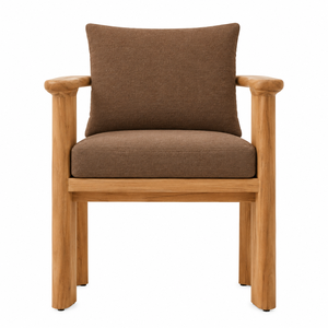 Ensemble de table à manger en teck massif avec fauteuils et coussins bruns, mobilier moderne pour extérieur, patio, hôtel, café, restaurant - Product Image 3