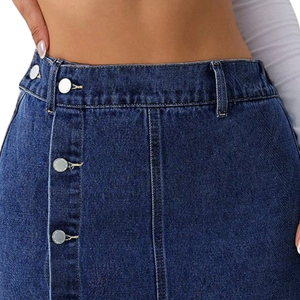 Women's High <b>Waist</b> Button Front Denim Maxi Skirt Casual Long Length Stretch Blue <b>Jean</b> <b>Elastic</b> Back <b>Waist</b> Winter XL Everyday - Product Image 3