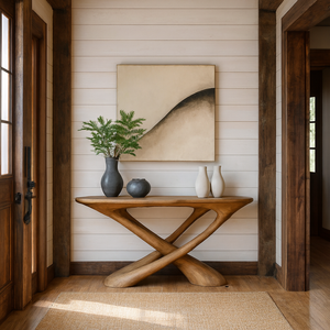 Table console moderne en bois massif naturel fait main, style farmhouse, marque Luxali, meubles de salon fabriqués au Vietnam - Product Image 5