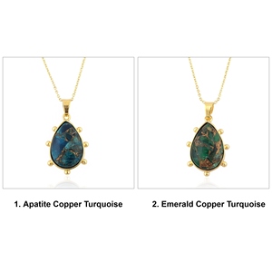 Collar grueso con colgante de lágrima de apatita Mohave, esmeralda, cobre y turquesa, collar de cuentas de diseñador, chapado en oro de 18k para mujer. - Product Image 1