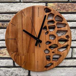 Handmade Acacia Wood Geometric Round <b>Wall</b> <b>Clock</b>, Silent Modern Rustic Home <b>Decor</b> - Product Image 1