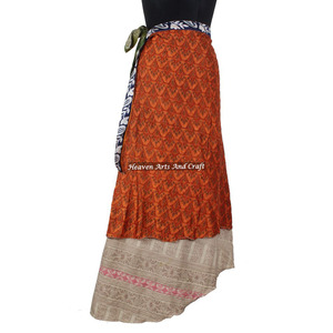 Sari en soie imprimé réversible fait main indien de style bohème grande taille pour femme, jupe longue à enrouler - Product Image 2