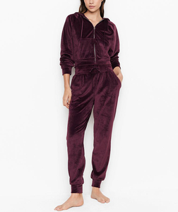 Women's Teal Velvet Hooded <b>Tracksuit</b> Full Length Zipper Front Skinny Fit Solid Color Autumn Wear - Product Image 2