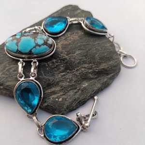 Natural Turquoise Topaz <b>Bracelet</b> 925 Sterling <b>Silver</b> Handmade Jewelry Gift For Women Birthday Elegant Design - Product Image 5