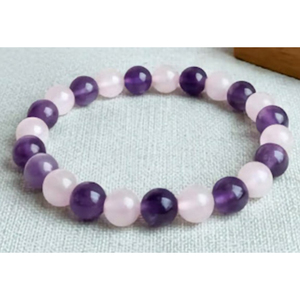 Trendy 8mm Rose Quartz Amethyst Combination Round <b>Bead</b> <b>Bracelet</b> Stylish Unisex Fashion <b>Bracelets</b> - Product Image 1