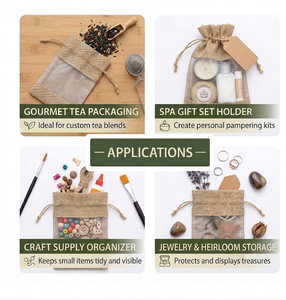 Bolsa Ecológica y Duradera de Yute con Cordón, Ventana Transparente, Impresión Personalizada, para Joyería, Cosméticos y Regalos - Product Image 6