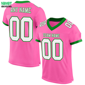Custom Sublimation Pink Football Jersey Green Trim V Neck Breathable Mesh Fabric Personalized Team Name Number Practice Uniforms - Product Image 5