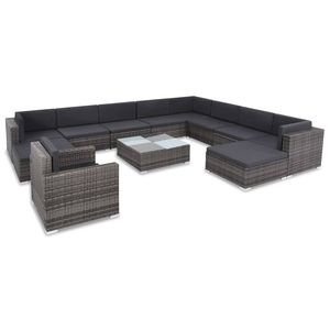 Juego de 12 Muebles de Patio Modulares de Ratán Sintético PE en Gris y Gris Oscuro, Colección Elegante de Muebles para Exteriores - Product Image 1
