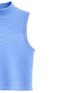Camiseta sin mangas de cuello alto acanalada azul cielo para mujer, personalizada con diseño de luna en relieve, sin mangas, de verano, fabricante personalizado - Product Image 3