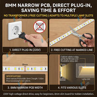 Lampu Strip LED Tanpa Driver 220V AC Ra98 CRI Spektrum Penuh 12W/m Hemat Energi 3 CCT untuk Ruang Tamu Dapur Etalase