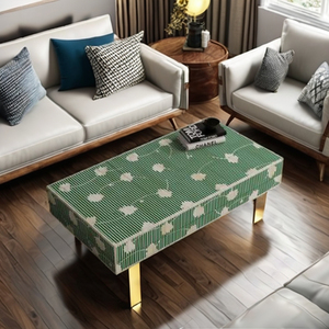 Elegante minimalista verde Floral hueso incrustaciones mesa de centro altura ajustable muebles de sala de estar móviles duraderos para uso doméstico - Product Image 1