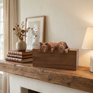 Décoration d'étagère en bois Jempinis fait main, chaton épieur marron clair, statue d'art animalier, ornement pour chambre, bureau, cadeau mignon pour chat, objet d'art - Product Image 2