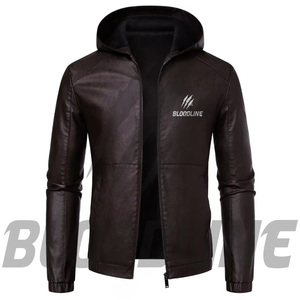 BLOODLINE Men's Black PU <b>Leather</b> Hooded <b>Jacket</b> Slim Fit Moto Biker Style Zipper Closure Autumn Wear - Product Image 3