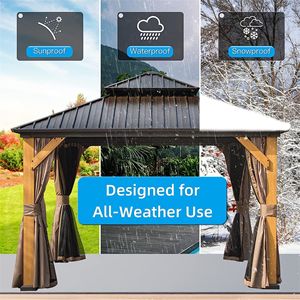 12 X 12 Hardtop Cedar Wood Pavilion Outdoor Metal <b>Canopy</b> with Galvanized Steel Double <b>Roof</b> Permanent Gazebo & Pergola - Product Image 3