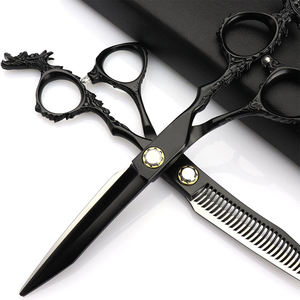 Kit de Tijeras de Peluquería con Mango de Dragón, Recubrimiento Negro, Tijeras de Entresacar para Salón, Set de Peluquería - Product Image 1