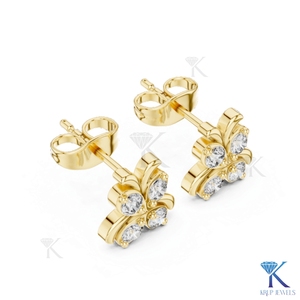 Lab Grown Diamond Butterfly <b>Stud</b> Earrings 4 Stone Cluster 14K 18K Solid Gold Fine Women Jewelry Romantic Bridal Anniversary Gift - Product Image 4