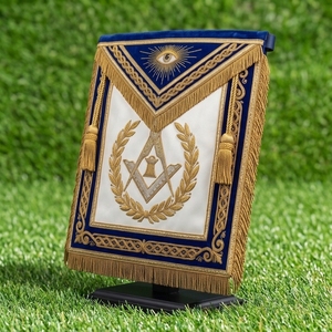 Badge Franc-Maçon en Cuir Brodé Or 3D, Œil Qui Tout Voit, Compas Carré, à Coudre, Taille Personnalisée, Pompons à Franges Bleus - Product Image 2