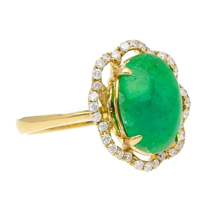 Bague de cocktail émeraude pour femme, plaquée or 9 carats, pierre naturelle ovale, forme de fleur, bijoux de fiançailles vintage - Product Image 3