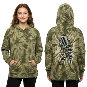 Sudadera con Capucha Negra con Efecto Ácido para Mujer, Diseño Gráfico de Silueta, Detalle de Manga con Camuflaje, Estilo Urbano, Personalizable - Product Image 6