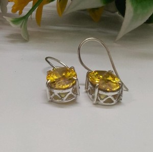 Boucles d'oreilles ovales en citrine faites à la main, boucles d'oreilles en citrine jaune plaquées argent pour femmes, bijoux pendantes pour la vente en gros - Product Image 4