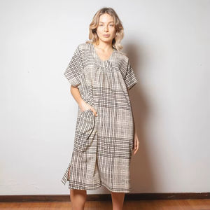 Vestido Kaftan Boho Chic de Algodón Indio Ligero con Estampado Geométrico, Traje Maxi de Verano HANIMA013 - Product Image 1