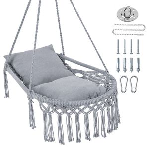 "Indoor/Outdoor Boho Gray Hammock <b>Chair</b> with 2 <b>Padded</b> Cushions 330LBS Capacity for Patio and Bedroom #Application Garden#" - Product Image 1