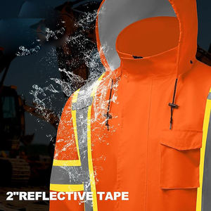 Combinaison de pluie réfléchissante haute visibilité pour hommes, imperméable, veste de pluie de sécurité, bas noir, vêtements de travail industriels haute visibilité, équipement de pluie - Product Image 2