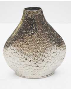 Vase en métal argenté moderne, gaufré, luxueux, texturé martelé, pot à fleurs décoratif, centre de table pour la maison, l'hôtel, le bureau, décoration - Product Image 3