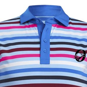Polo pour homme à rayures multicolores bleues, sublimation, manches courtes, haut de performance respirant, vêtements de sport pour la pratique du golf - Product Image 3