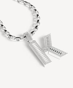 Pendentif lettre K plaqué rhodium or/argent, serti de diamants taille émeraude, cadeau unisexe tendance - Product Image 3