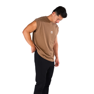 เสื้อกล้ามผู้ชายสีน้ำตาลแบบไม่มีแขนทรงโอเวอร์ไซส์สำหรับออกกำลังกาย เสริมสร้างกล้ามเนื้อ ฟิตเนส สตรีทแวร์ รับผลิตแบบ OEM จำนวนมาก - Product Image 4