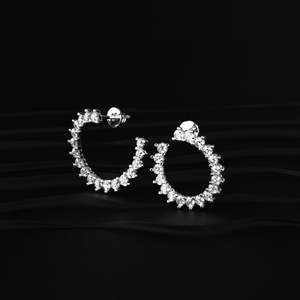 Round Moissanite C Shape Stud <b>Earrings</b> 3.60 TCW Colorless VVS 14K Gold Shared Prong Half Hoop Curved Screw <b>Back</b> Handmade Jewelry - Product Image 3