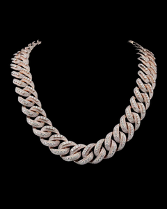 Most Selling Luxury Rose Gold Plated Diamond <b>Statement</b> <b>Necklace</b> Link Chain Round Brilliant Cut Channel Setting Party Unisex - Product Image 1