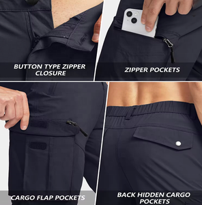 Pantalones Cargo Caqui para Hombre, Cintura Alta, Múltiples Bolsillos, Secado Rápido, Tela de Lona, Cierre de Cremallera, Transpirables, Poliéster - Product Image 3