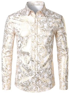 Chemise à manches longues florale pour homme, décontractée et polyvalente, style urbain, col à revers, chic décontracté, en polyester tissé - Product Image 3