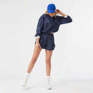 Women Lightweight Quick Dry Sporty Tracksuit Set Full Sleeve Half-Zip Solid Color Shorts Drawstring Closure Summer Wear - Product Image 4