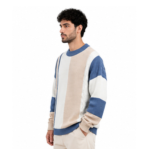 Men's Patchwork Knitted Sweater Full Sleeve O Neck <b>Spliced</b> Design Autumn Wear 100% Acrylic Pullover Knitted Sweaters Made Pakist - Product Image 3