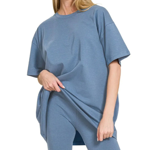 T-shirt en coton uni surdimensionné pour homme, manches courtes, col rond, couleur unie, jersey décontracté, coupe ample, longueur normale - Product Image 4
