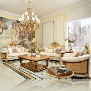 Hot Sale Luxury Langham Traditional European Wood Sectional <b>Sofa</b> Set with Elegant Carved Design for Apartment Living Room <b>Hotel</b> - Product Image 1