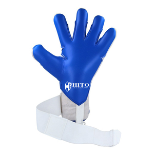 ถุงมือผู้รักษาประตูฟุตบอลแบบสั่งทำพิเศษ สีเทาและสีน้ำเงิน ทำจากนีโอพรีน หนา 4 มม. แบบ Negative Cut พร้อมสายรัดยางยืด - Product Image 2