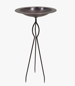 Bac à oiseaux en métal lisse fini cuivre antique, pour extérieur, jardin, décoratif, avec base en fil métallique courbé. - Product Image 1