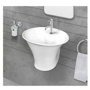 Lavabo de Pared Rectangular Minimalista de Cerámica 510x390x380mm, Lavabo Flotante con Pedestal de Columna, Acabado de Alto Brillo - Product Image 1