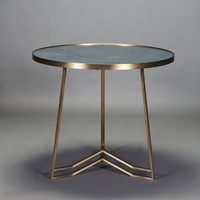 Table d'appoint ronde en verre finition or pour salon, table d'appoint en verre, table basse en verre