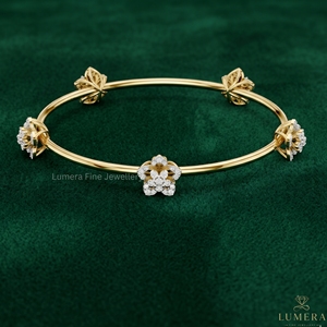 Luxury Floral Diamond <b>Bangle</b> <b>Bracelet</b> for Women 9KT 10KT 14KT 18KT Yellow Gold | IGI Certified Fine Jewelry LUMERA FINE - Product Image 1
