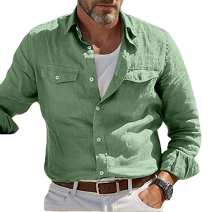<b>Men</b>’s Long Sleeve Cotton Linen Summer <b>Shirt</b> Solid Color Lapel Casual <b>Beach</b> Street Wear Top - Product Image 3