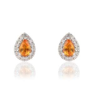 Pendientes de Oro Blanco K14 con Zafiro Amarillo y Halo de Diamantes, Hechos a Mano, Precio Mayorista, Joyería Elegante con Piedra de Nacimiento - Product Image 1