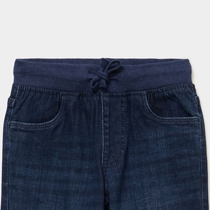 Jean bleu pour garçons, coupe droite, délavage foncé, taille mi-haute, fermeture élastique, coupe classique, longueur complète, en coton, style décontracté, de BD - Product Image 4