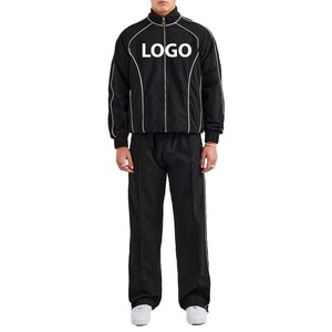 Wholesale Trendy Breathable Nylon Polyester Unisex Windbreaker Set Men's Reflective Piping <b>Jacket</b> Hooded Summer Jogging Wear - Product Image 1