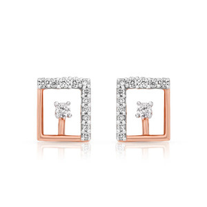 Boucles d'oreilles à clous carrées en or rose avec diamants - Product Image 1